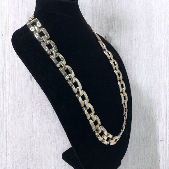 Silver Tone Chunky Square Chainlink Necklace Belt Extra Long 34" - Picture 4 of 6